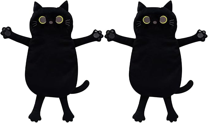 2PCS Microwave Heating Pads for Cramps Pain Relief, 17 * 9" Moist Microwavable Period Menstrual Heat Packs for Cramps, Back, Neck, Shoulder, Abdomen, Black Cat