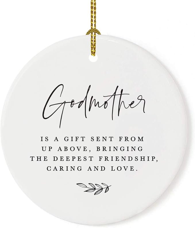 Andaz Press Round Ceramic Porcelain Christmas Ornament Collectible Godmother Gift, Godmother is a Gift Sent from Up Above, Bringing The Deepest Friendship, Caring and Love, 1-Pack