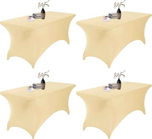 4Pack Spandex Waterproof Table Covers 6ft，Spandex 6ft Waterproof Table Cover for Party,Wedding, Banquet, and Events(Champagne)