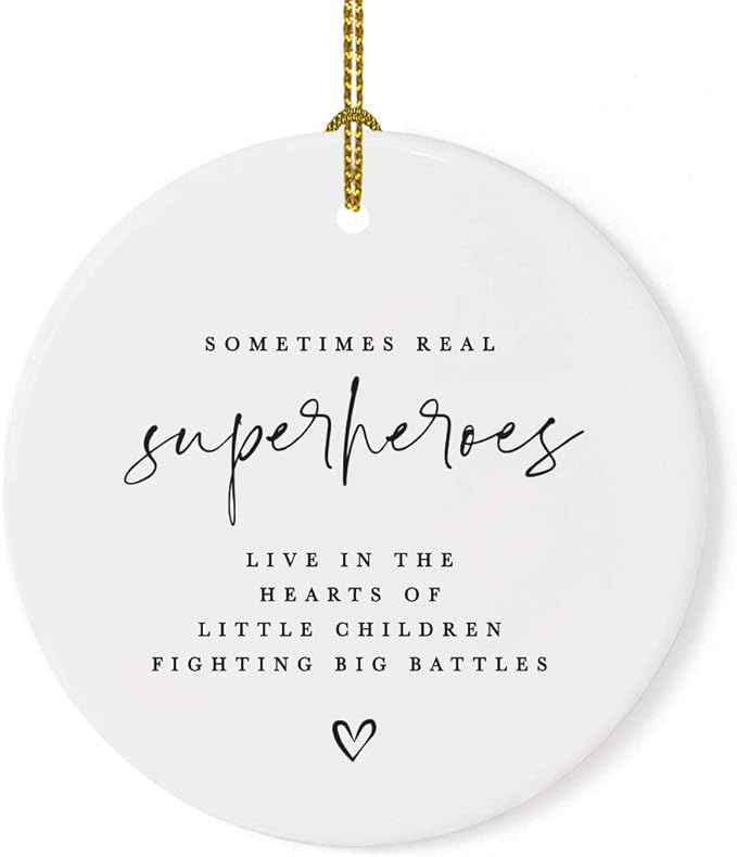 Andaz Press Round Ceramic Porcelain Christmas Tree Ornament for Teacher Thank You Gift, Sometimes Real Live in The Heart of Little Children Fighting Big Battle, Heart Graphic, 1-Pack Autism Therapist