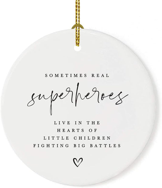 Andaz Press Round Ceramic Porcelain Christmas Tree Ornament for Teacher Thank You Gift, Sometimes Real Live in The Heart of Little Children Fighting Big Battle, Heart Graphic, 1-Pack Autism Therapist