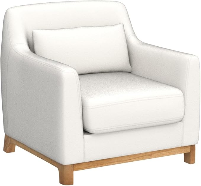 Extra Deep Accent Chair, Fabric Upholstered Comfy Reading Armchair for Living Room, Bedroom Single Seat Sofa Chair with Wood Base, Lamb Fabric