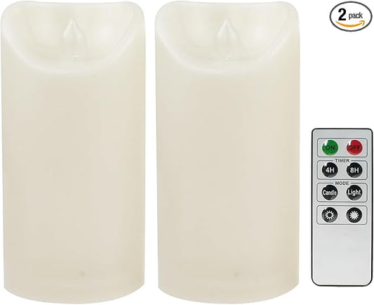 CANDLE CHOICE Outdoor Battery Operated Flameless Candles with Remote Timer Waterproof Flickering Plastic Electric LED Pillar Lights for Lantern Patio Garden Wedding Party Decorations 3x6 Inches 2 PCS