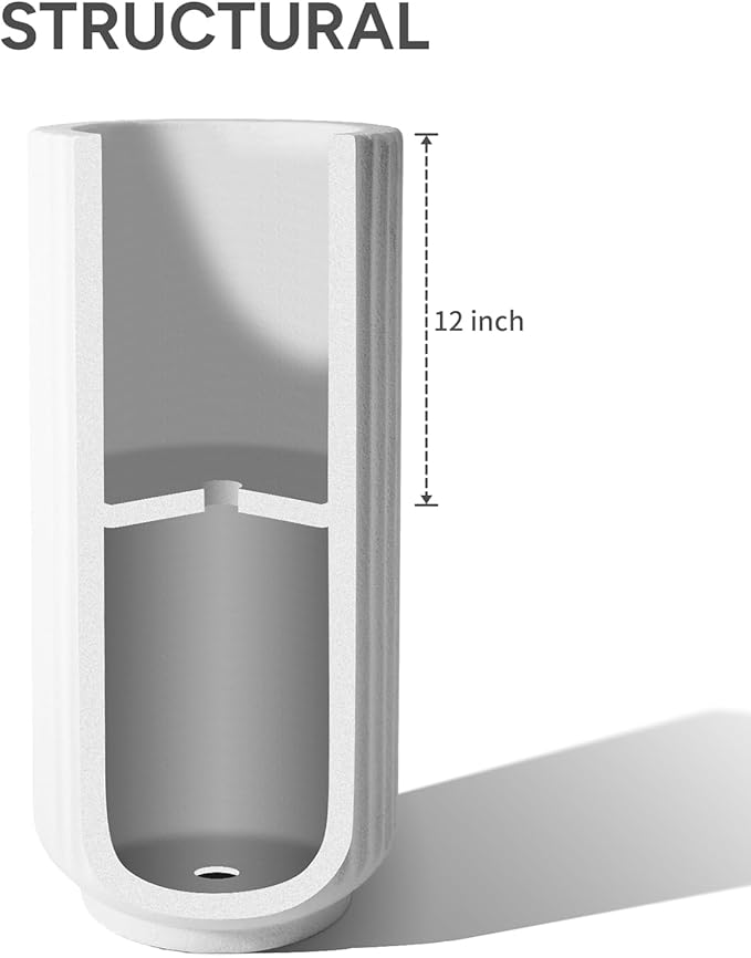 31.5 Inch Tall Roman Column Concrete Planter（14.2Dx31.5H，36 Pounds）,Durable All-Weather Use with Drainage Holes,Large Tall Round Planter for Outdoor Indoor Plants