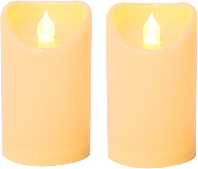 CANDLE CHOICE Outdoor Battery Operated Flameless Candles with Remote Timer Waterproof Flickering Plastic Electric LED Pillar Lights for Lantern Patio Garden Wedding Party Decorations 3x5 Inches 2 PCS