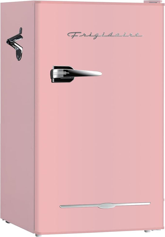 Frigidaire EFR376 Retro Bar Fridge Refrigerator with Side Bottle Opener, 3.2 cu. Ft, Pink/Coral