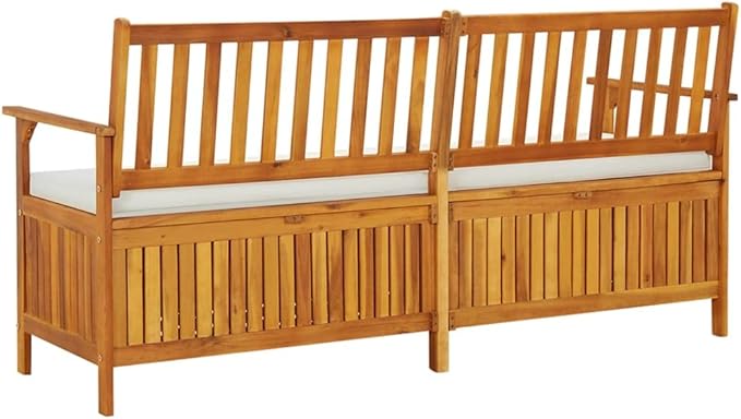 vidaXL Solid Acacia Wood Storage Bench with Cushion- Brown & Cream White, Indoor-Outdoor Versatile Bench with Ample Storage, Comfortable Padded Cushion Included