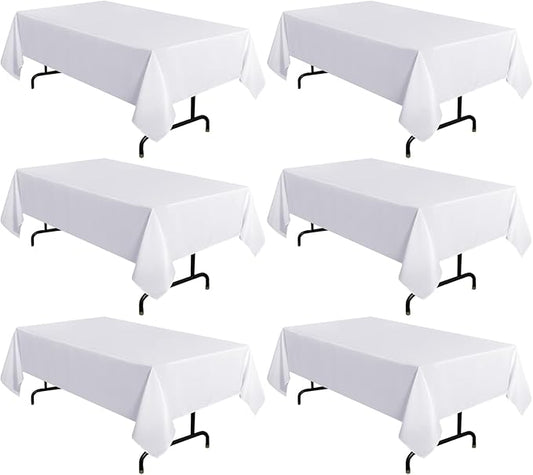 sancua 6 Pack White Tablecloth 60 x 120 Inch, Rectangle Table Cloth for 8 Feet Tables - Stain and Wrinkle Resistant Washable Polyester Table Cover for Dining Tables, Buffet Parties and Camping