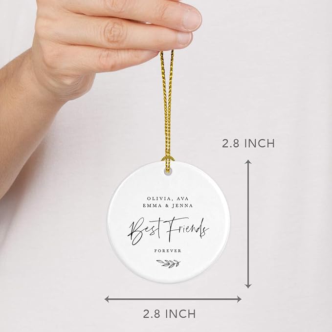 Andaz Press Personalized Best Friends Round Ceramic Porcelain Christmas Tree Ornament Keepsake Collectible Gift, Olivia, Ava, Emma & Jenna, Best Friends Forever 2025, Antique Handdrawn, 1-Pack