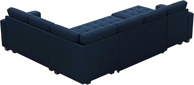 Belffin Modular Sectional Sleeper Sofa with Pull Out Bed U Shaped Sectional Sofa Couch with Storage Ottoman Velvet Covertible 7-Seater Sofa for Living Room Blue