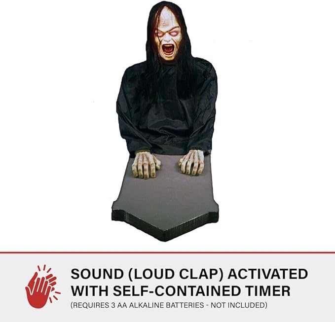 Haunted Hill Farm Resurrection Mary by Tekky, Battery Operated Timer and Sound Activated Jump-Scare Halloween Animatronic for Indoor or Covered Outdoor Creepy Halloween Decorations, Scary Fright Props