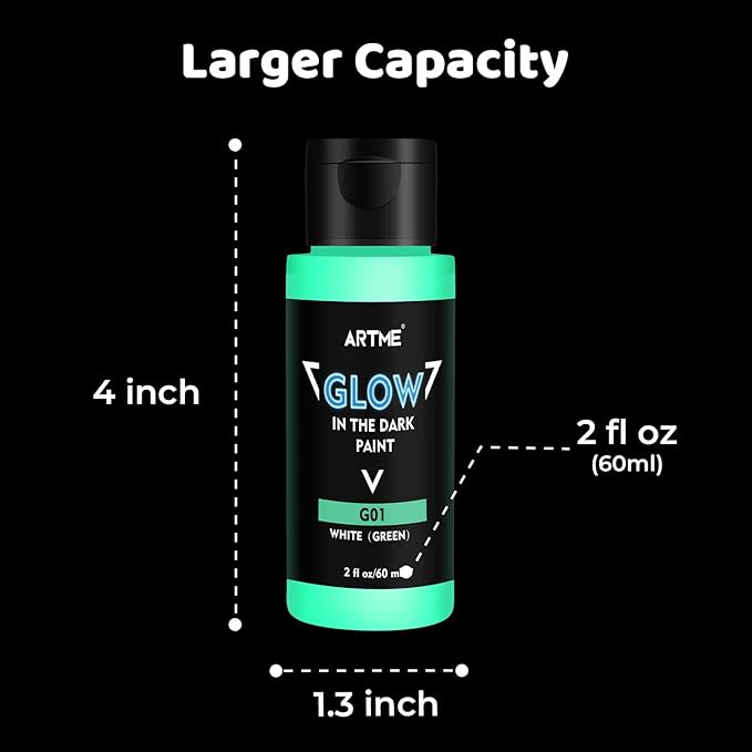 ARTME Glow in The Dark Paint, 10 Bright Colors 60ml/2oz Blacklight Paint Set, Neon Craft Paint, Acrylic Glow Fluorescent Paint Perfect for Art Painting, DIY projects, Halloween and Christmas Decoration