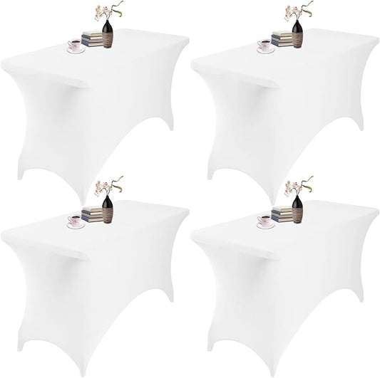 4Pack Spandex Waterproof Table Covers 4ft，Spandex 4ft Waterproof Table Cover for Party,Wedding, Banquet, and Events(White)