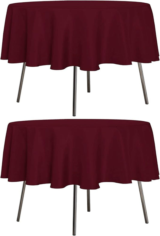 sancua 2 Pack Round Tablecloth 70 Inch Burgundy, Stain and Wrinkle Resistant Table Cloth - Washable Polyester Table Cover for Dining Tables, Buffet Parties and Camping
