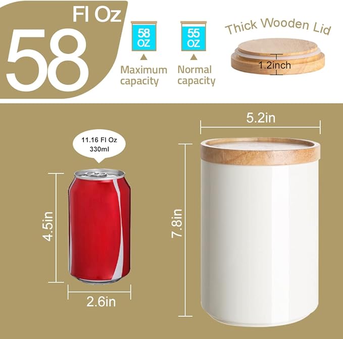 Sweejar Kitchen Canisters Ceramic Food Storage Jar, Stackable Containers with Airtight Seal Wooden Lid for Serving Coffee Bean, Flour, Tea, Cookies and More - 58 Fl Oz(Black)