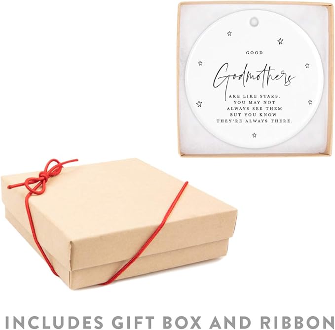 Andaz Press Round Ceramic Porcelain Christmas Ornament Collectible Godmother Gift, Good Godmothers are Like Stars. You May Not Always See Them But You Know They're Always There., 1-Pack