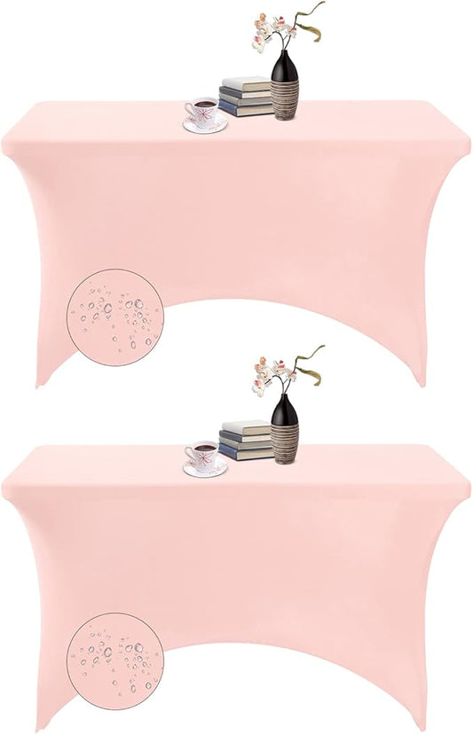 2Pack Spandex Waterproof Table Covers 4ft，Spandex 4ft Waterproof Table Cover for Party,Wedding, Banquet, and Events(Blush Pink)