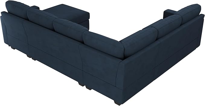 HONBAY Sectional Sleeper Sofa with Pull Out Bed U-Shape Sectional Couch Sleeper Bed with Storage Chaise Lounge Living Room 6 Seater Sectional Sofa Bed,Velvet Dark Blue