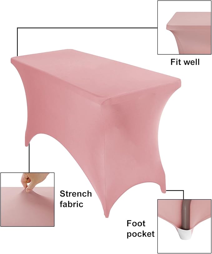 4Pack Spandex Waterproof Table Covers 4ft，Spandex 4ft Waterproof Table Cover for Party,Wedding, Banquet, and Events(Dusty Pink)