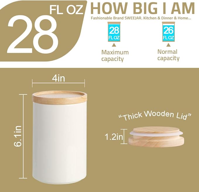 Sweejar Kitchen Canisters Ceramic Food Storage Jar, Stackable Containers with Airtight Seal Wooden Lid for Serving Ground Coffee, Tea, Sugar, Salt and More - 28 Fl Oz (Jade)