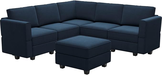 Belffin Modular Sectional Sofa with Storage Seats Velvet L Shaped Corner Couch Convertible Sectional Sofa with Chaise (Blue, L Shape-1)…
