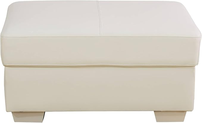 Ottoman Rectangular Storage Ottoman Bench, Genuine Cow Leather Footrest, Coffee Table, Stool Footstool with Hinged Lid for Living Room, Bedroom, Entryway, White, 36.5"x28"x18.5"