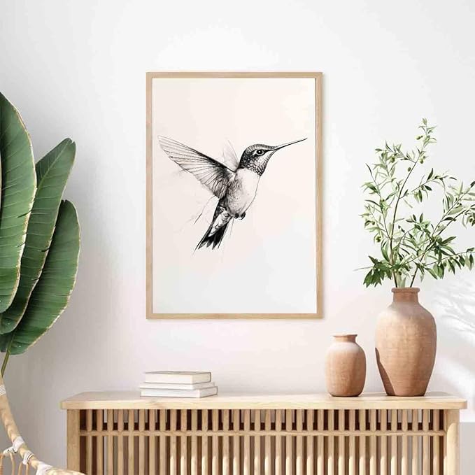 Hummingbird Canvas Wall Art Animal Sketch Prints Sketch Painting Minimalist Animal Wall Art Black And White Bird Prints Vintage Hummingbird Poster Farmhouse Artwork Room Decor 16x24inch No Frame