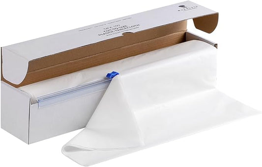 Goodluck 54 Inch X 100 Feet Plastic Table Cloths with Cutter Box, White Disposable Table Cover Roll, Plastic Tablecloth for Party, Banquet, Wedding, Birthday, Anniversary