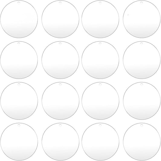 100pcs with Holes 1inch Blank Mini Acrylic Round Sheets, 2mm Thick Clear Circular Blank Tags for DIY Mini Pendant Jewelry Crafts Making Materials