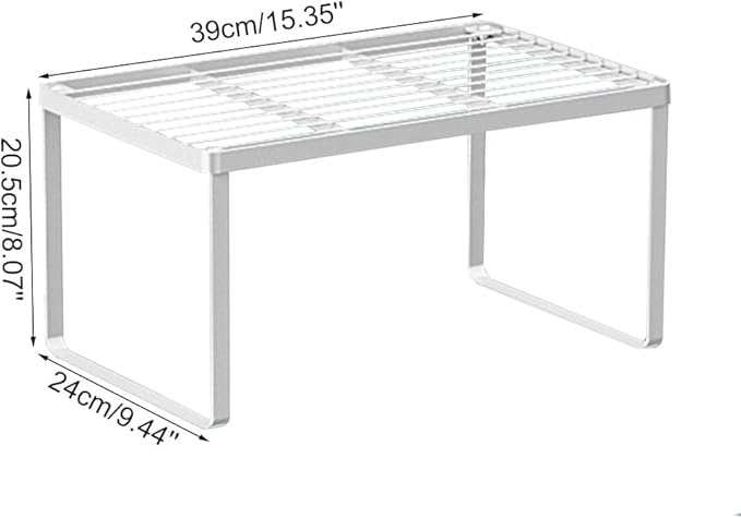 Kitchen Cabinet Storage Shelf Stackable Wire Spice Rack Organizer Heavy Duty Space Saver for Bathroom Bedroom Closet Laundry Room Office Countertop - White, Pack 1