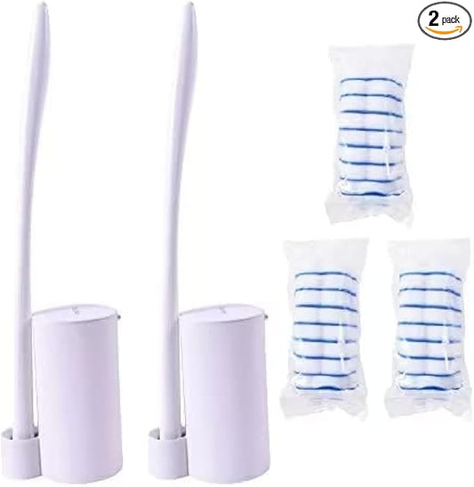 Disposable Toilet Brush Holder Set Toilet Wand (Pack of 2) Toilet Cleaner Scrubber with 24 Refills