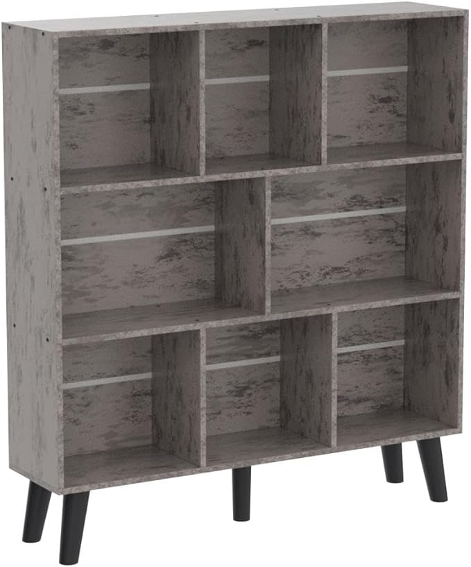 LEYAOYAO 8 Cube Bookshelf,3 Tier Bookcase with Legs,Modern Grey Mid-Century Bookshelves,Large Farmhouse Open Storage Organizer Shelf, Retro Wooden Display Book Case for Bedroom,Living Room,Office