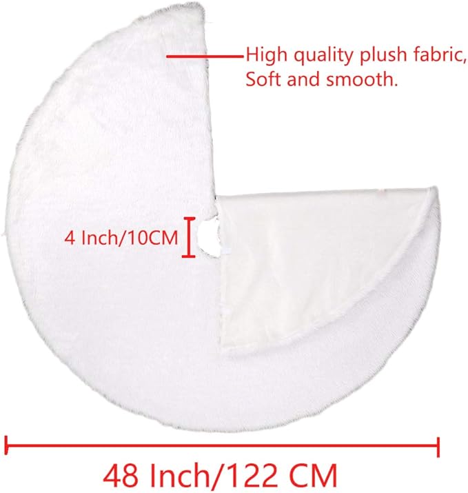 AISENO 48 Inch Christmas Tree Plush Skirt Decoration for Merry Christmas Party Faux Fur Christmas Tree Skirt Decorations