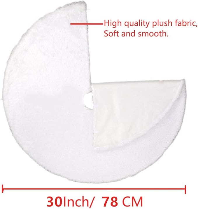 AISENO 30 White Faux Fur Christmas Tree Skirt, Luxury Plush Tree Base Cover for Holiday Party and Home Christmas Decor