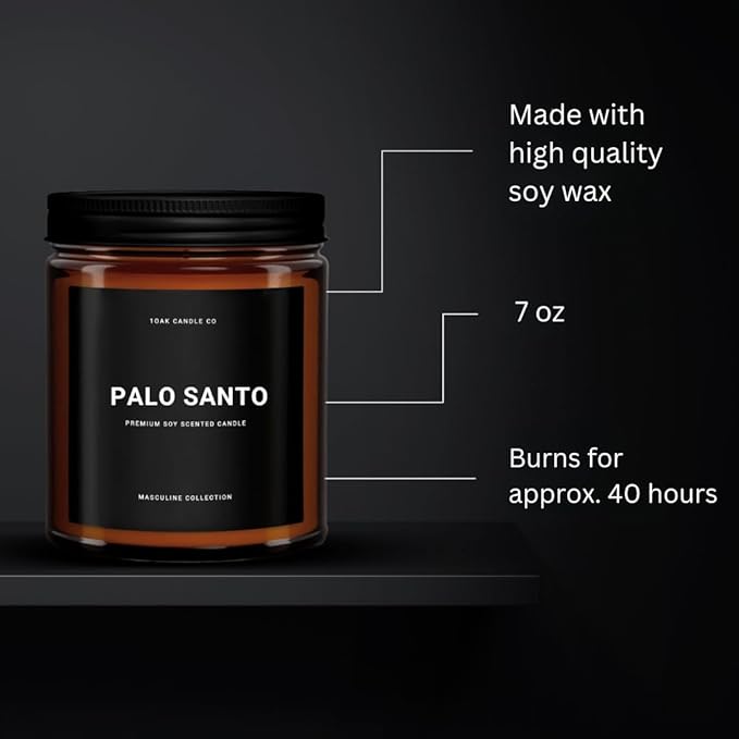 1OAK Scented Candles for Men - Palo Santo Candle - Mens Candles for Home - Masculine Candle - Long Burning Premium - Soy Wax (7oz.)