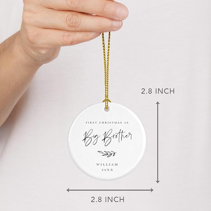 Andaz Press Personalized Sibling Round Ceramic Porcelain Christmas Tree Ornament Keepsake Collectible Gift, First Christmas as Big Brother William 2025, Antique Handdrawn, 1-Pack