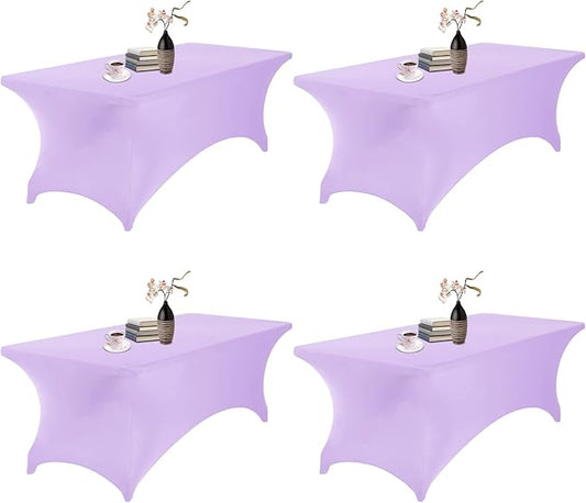 4Pack Spandex Waterproof Table Covers 8ft，Spandex 8ft Waterproof Table Cover for Party,Wedding, Banquet, and Events(Lavender)