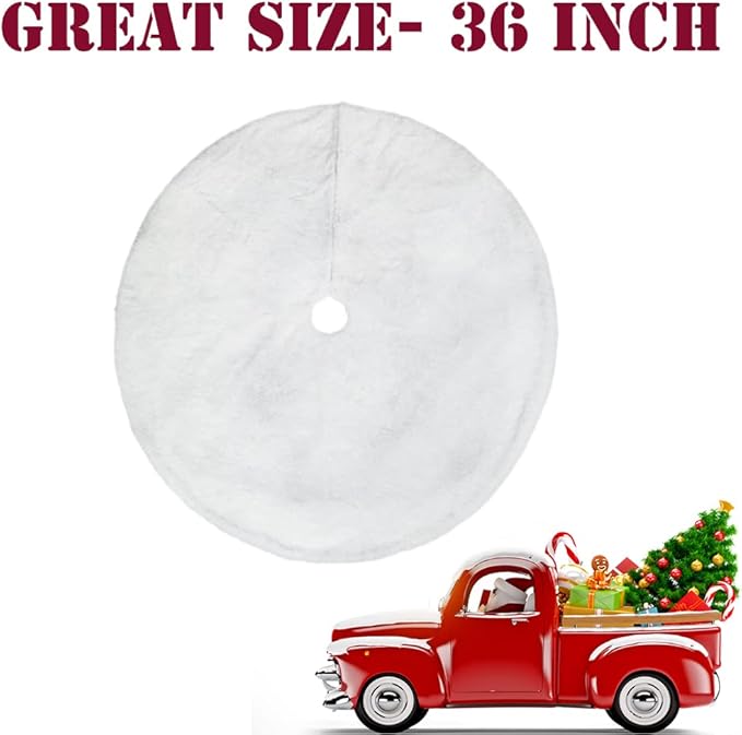 AISENO 36 Inch Christmas Tree Skirt Faux Fur Bright Silk Shiny Decoration for Christmas Tree Plush Merry Christmas Decorations Decor