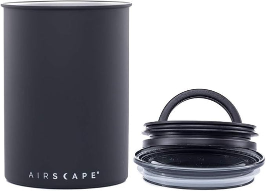 AirScape Planetary Design Stainless Steel Coffee Canister | Food Storage Container | US Patented Inner Plunger Lid REMOVES Excess Oxygen | Don't Buy airtight, Buy AIR-Less | (Medium, Matte Black)