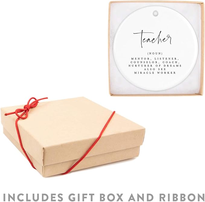 Andaz Press Round Ceramic Porcelain Christmas Tree Ornament for Teacher Thank You Gift, Teacher Definition, (Noun), Mentor, Listener, Counselor, Nurturer of Dreams, Also See Miracle Worker, 1-Pack