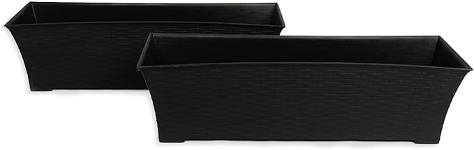 Elly Décor Set of 2 18x8 Rectangular Modern, Resistant and Self Watering Planter with Rattan-Like Finish, 18", Gray