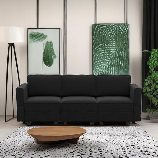 Belffin Modular Sofa Couch with Storage Seats Velvet 3 Seater Sofa for Living Room Black