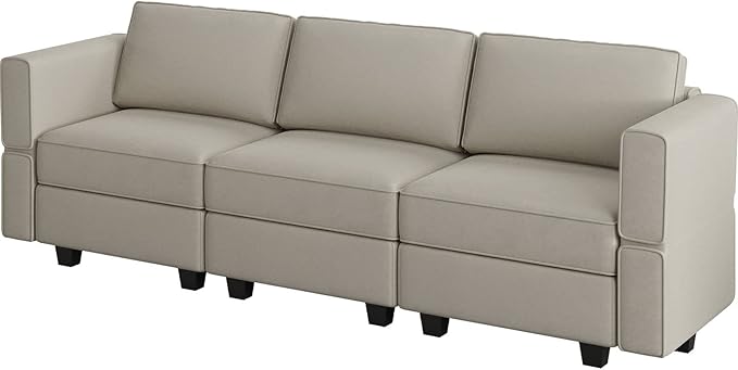 Belffin Modular Sofa Couch with Storage Seats Velvet 3 Seater Sofa for Living Room Grey