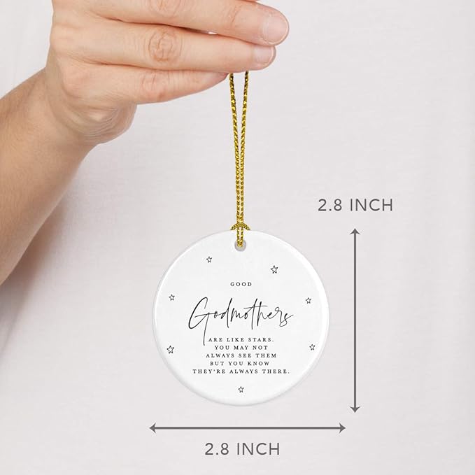 Andaz Press Round Ceramic Porcelain Christmas Ornament Collectible Godmother Gift, Good Godmothers are Like Stars. You May Not Always See Them But You Know They're Always There., 1-Pack