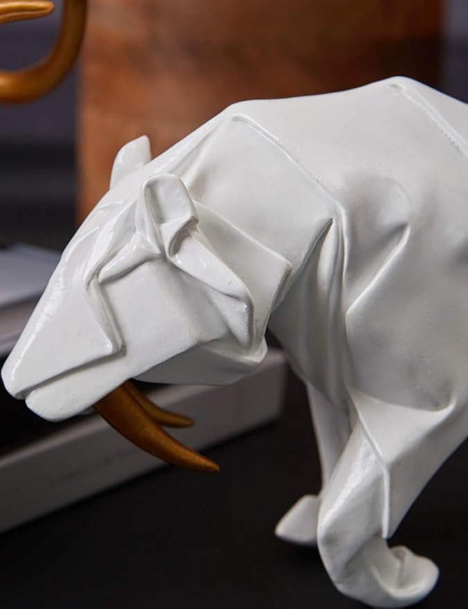 HAUCOZE Dinosaur Statue Arts Animal Figurine Modern Decor Leopard Sculpture Polyresin White 9.8inch