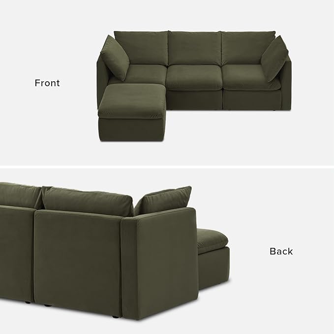 mopio Oversized Modular Sectional Sofa with Fully Removable Covers and Storage, Convertible U, L-Shaped and Sleeper Sectional, Modern Couches with Ottoman Chaise (Olive Green Velvet, 4 Seats, L)