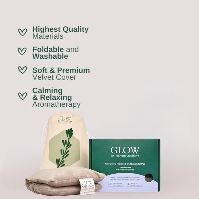Glow Heating Pad with Flaxseed & Lavender for Hot & Cold Therapy, Microwavable Heat Pad for Back, Neck, Shoulder, Knee, Leg & Menstrual Cramp Relief, Washable & Reusable, One Size Fits All