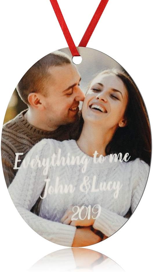 Gemszoo Personalized Picture Christmas Ornament, Custom Double Sided Photo Text Wooden Hanging Xmas Tree Keepsake Pendant Decoration Gift for Family (1, Oval)