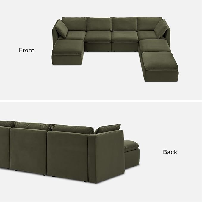 mopio Oversized Modular Sectional Sofa with Fully Removable Covers and Storage, Convertible U, L-Shaped and Sleeper Sectional, Modern Couches with Ottoman Chaise (Olive Green Velvet, 7 Seats, U)