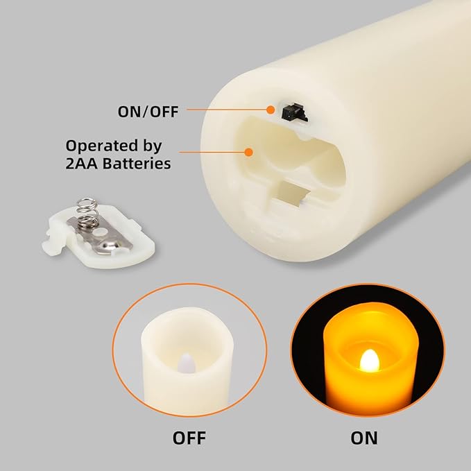 Flameless Battery Operated Led Candles-Set of 9(H 4" 5" 6" 7" 8" 9" x D 2.2") Real Wax Flickering Pillar LED Electric Candles with 10-Key Remote and 24 Hours Timer Ivory